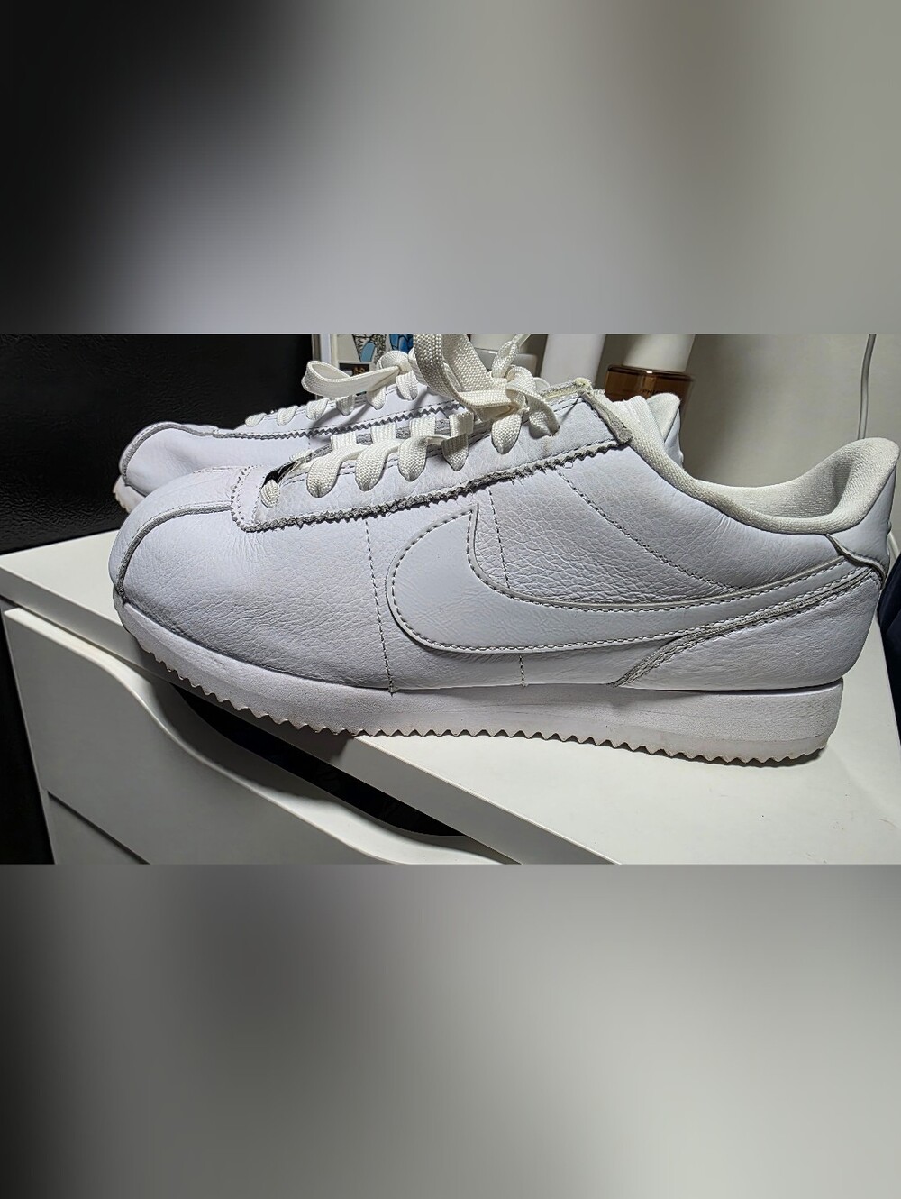 Nike Cortez In Triple White Leather Low-Top Sneakers